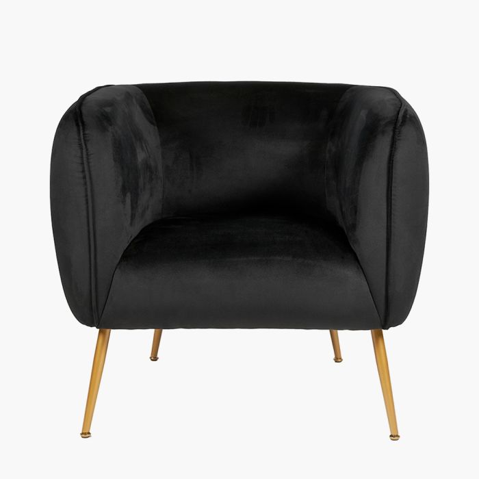 Lucca Black Velvet and Metal Armchair