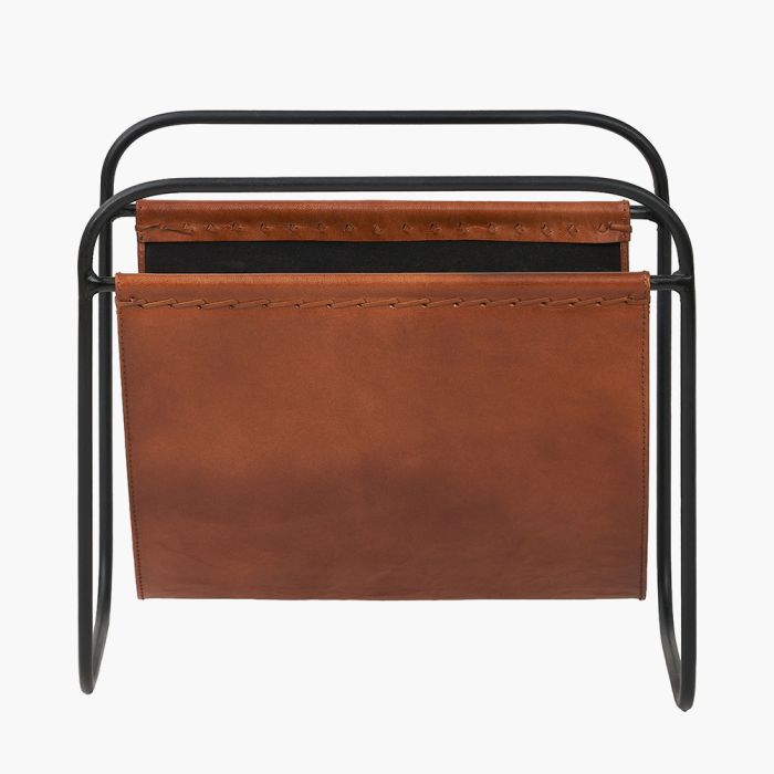 Eliseo Vintage Brown Leather Magazine Rack