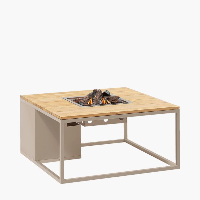 Cosiloft 100 Sandy Beige and Teak Fire Pit Table 100x100x50cm
