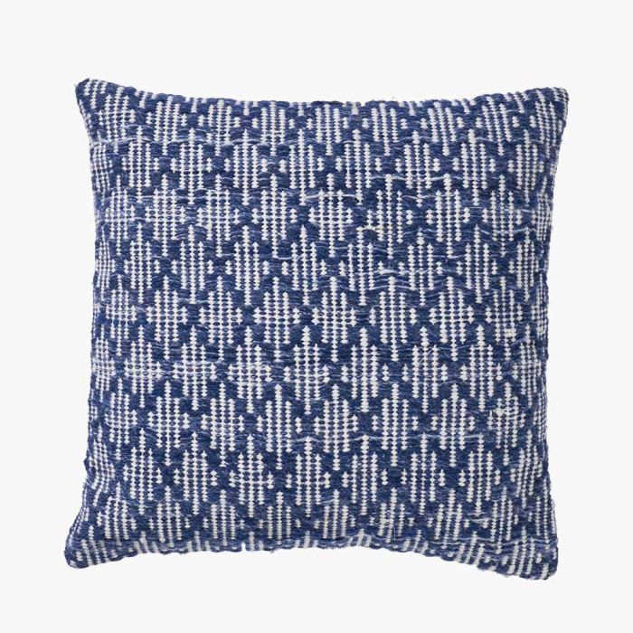 Indoor Outdoor Denim Blue and White Ikat Design Scatter Cushion