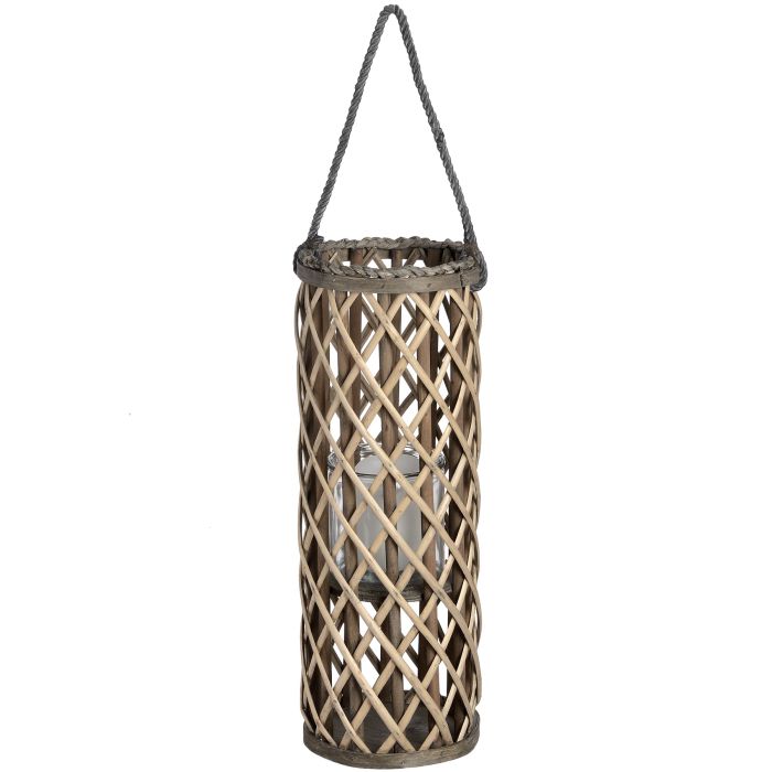 Small Wicker Lantern with Glass Hurricane