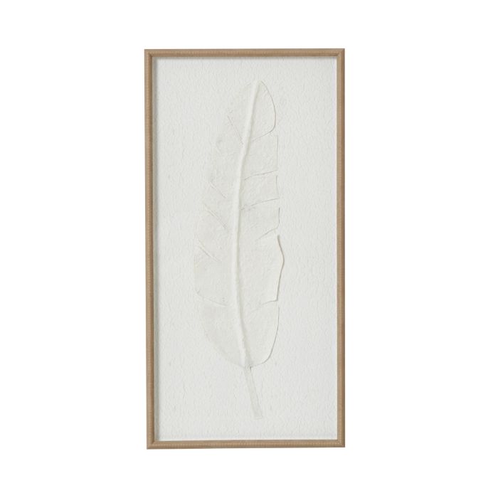 Large Quill White Feather Art Mounted In Beaded Frame