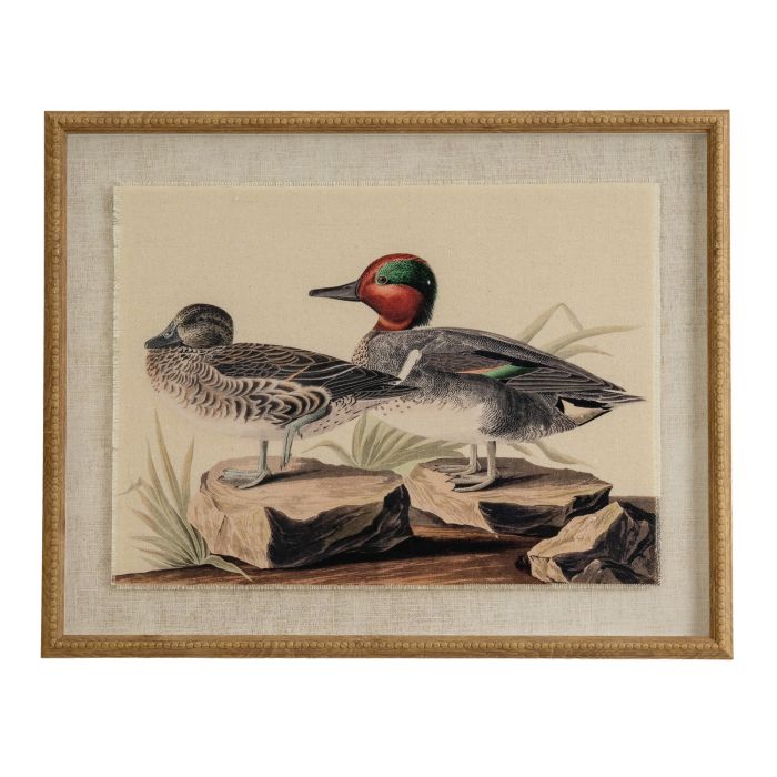 Flora & Fauna Collection Teals On Linen In Beaded Frame