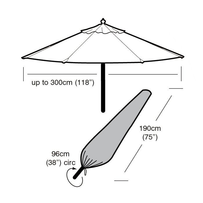 Large Parasol Weather Cover 190x96 circ - Up to 300cm Parasol