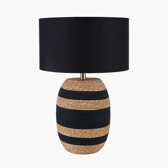 Kalutara Black and Natural Sea Grass Tall Table Lamp Base with Lino 40cm Black Self Lined Linen Cylinder Lampshade