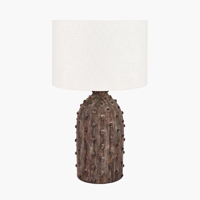 Kali Textured Dot Grey Stoneware Table Lamp Base with Lino 30cm White Self Lined Linen Drum Shade