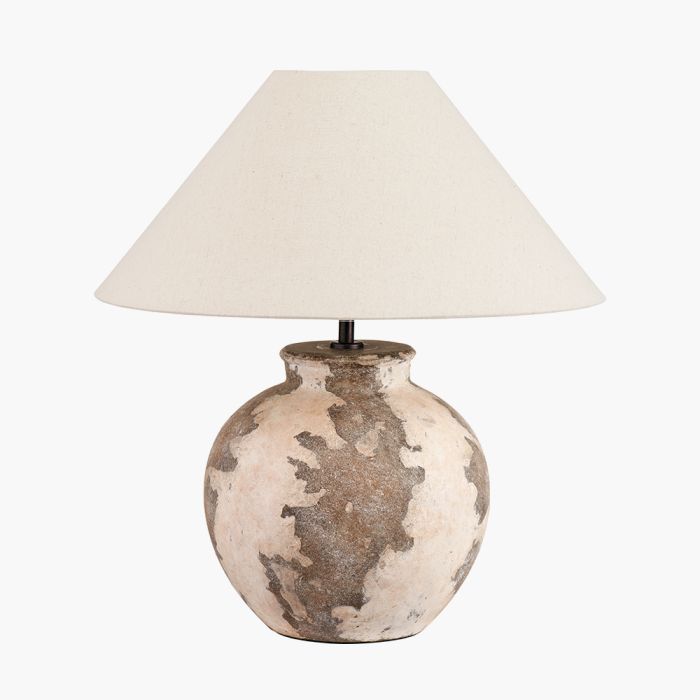 Lulia Antique Finish Stoneware Table Lamp Base with Harley 40cm Slubby Hopsack Empire Lampshade