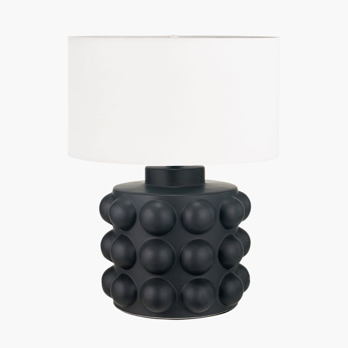 Serenity Black Bobbled Ceramic Large Table Lamp Base with Harry 40cm Ivory Cotton Mix Cylinder Lampshade