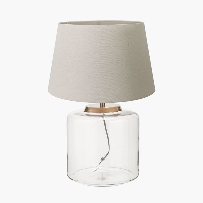 Josie Clear Glass and Antique Brass Metal Large Table Lamp Base with Coast 45cm Cream Calico Tapered Lampshade