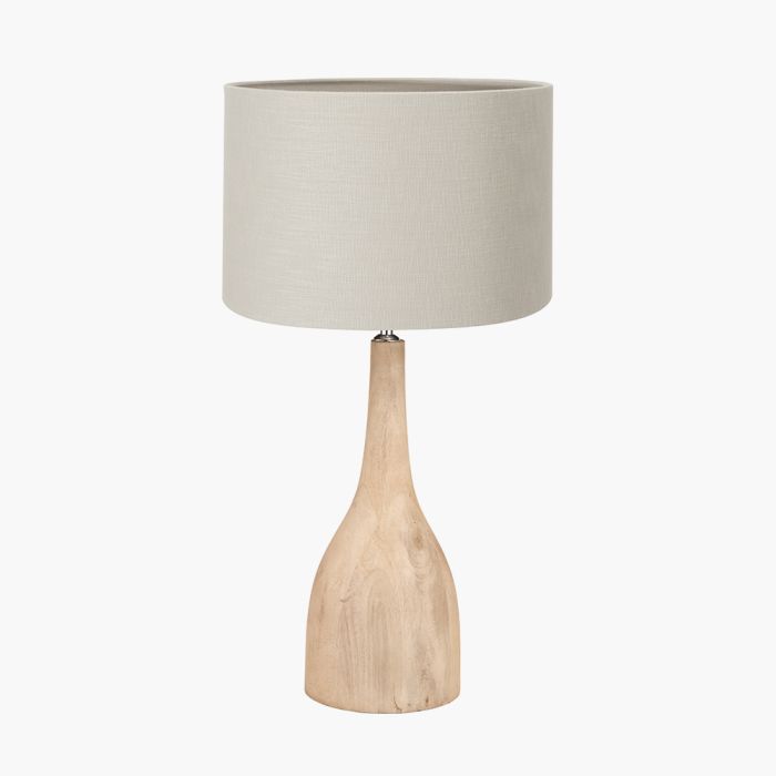 Corella Natural Mango Wood Curved Table Lamp Base with Lino 40cm Grey Self Lined Linen Cylinder Lampshade