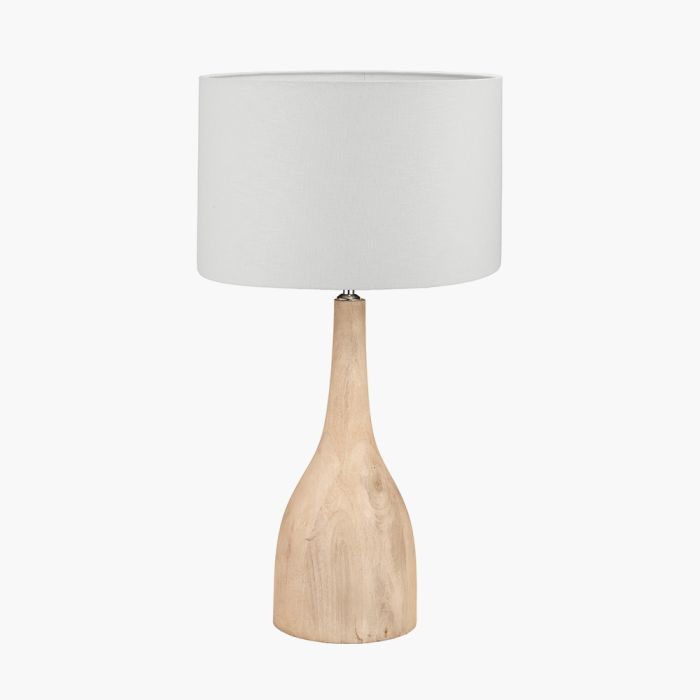 Corella Natural Mango Wood Curved Table Lamp Base with Lino 40cm White Self Lined Linen Cylinder Lampshade