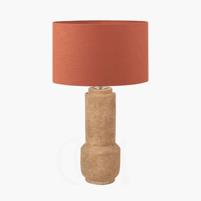 Gaiana Concrete Brown Stoneware Table Lamp Base with Lino 35cm Cinnamon Self Lined Linen Cylinder Lampshade