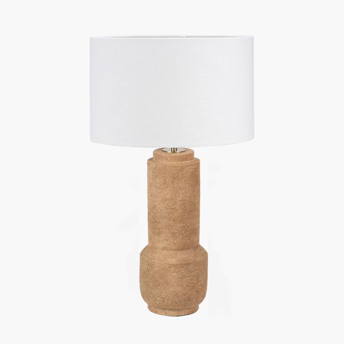 Gaiana Concrete Brown Stoneware Table Lamp Base with Lino 35cm White Self Lined Linen Cylinder Lampshade
