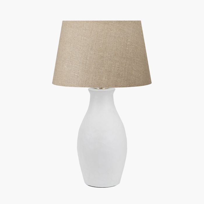 Eirene White Textured Stoneware Table Lamp Base with Milos 40cm Natural Linen Tapered Lampshade