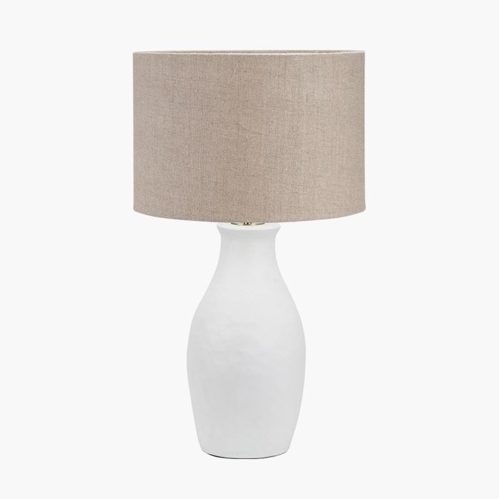 Eirene White Textured Stoneware Table Lamp Base with Edward 40cm Natural Linen Cylinder Lampshade
