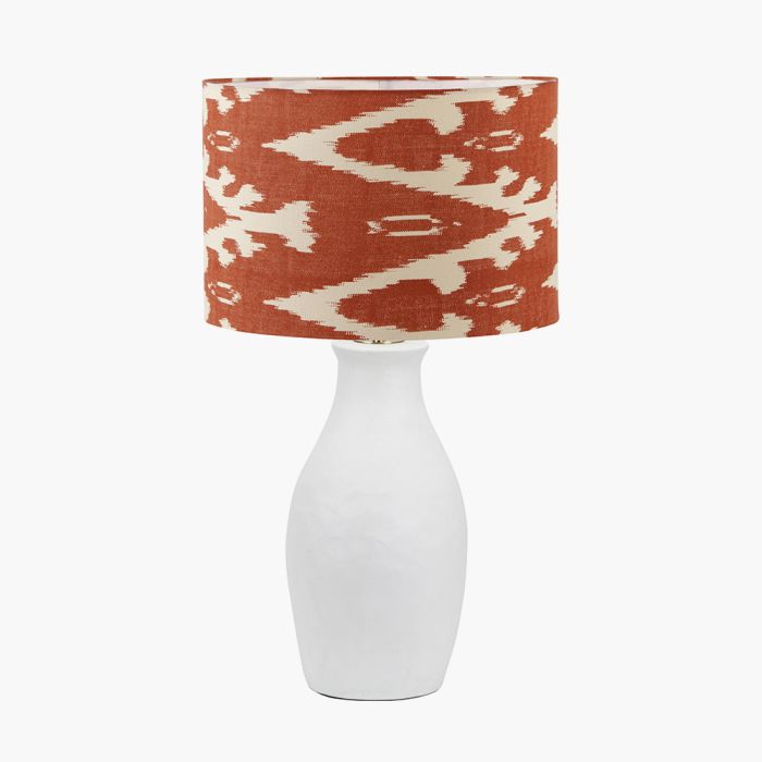 Eirene White Textured Stoneware Table Lamp Base with Lars 40cm Cinnamon Ikat Patterned Cylinder Lampshade