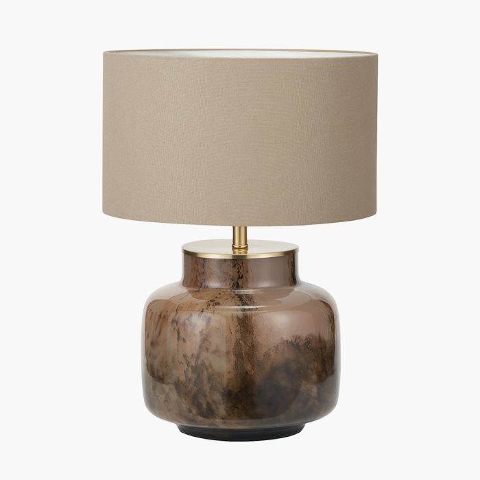 Cerdanya Brown and Beige Glass Table Lamp Base with Henry 35cm Taupe Handloom Cylinder Lampshade