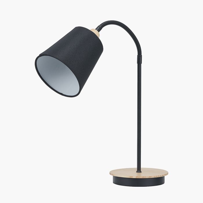 Juna Black Metal and Natural Wood Table Lamp