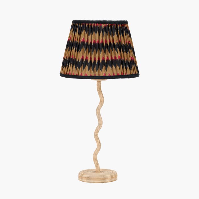 Palau Rattan Wave Table Lamp Base with Athira 25cm Multi Chevron Design Mushroom Pleat Tapered Lamp Shade