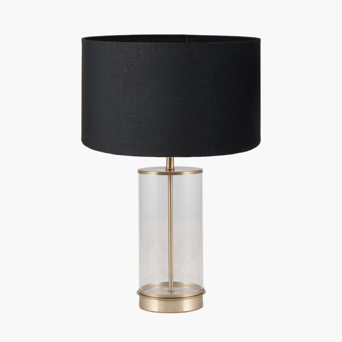 Westwood Clear Glass and Champagne Metal Table Lamp Base with Harry 35cm Black Cotton Mix Cylinder Lampshade