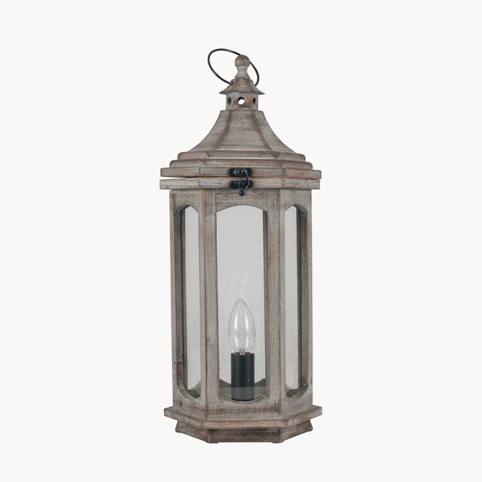 Adaline Antique Grey Wood Lantern Table Lamp 