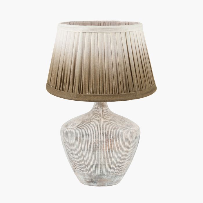Manaia White Wash Textured Wood Table Lamp Base with Scallop 35cm Taupe Ombre Soft Pleated Tapered Lampshade
