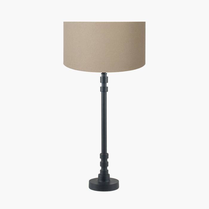Rhode Matt Black Stick Metal Table Lamp Base with Henry 30cm Taupe Handloom Cylinder Lampshade
