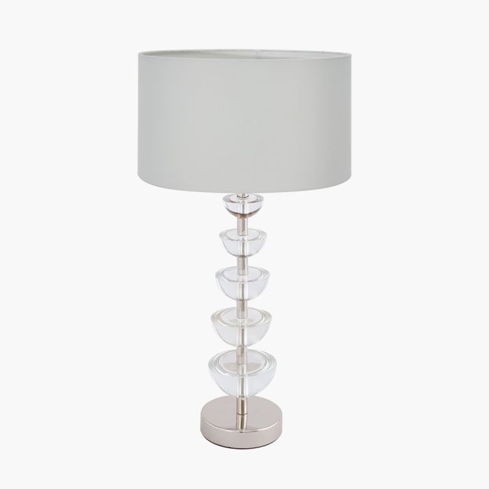 Rosa Glass and Silver Table Lamp Base with Harry 30cm Ivory Cotton Mix Cylinder Lampshade