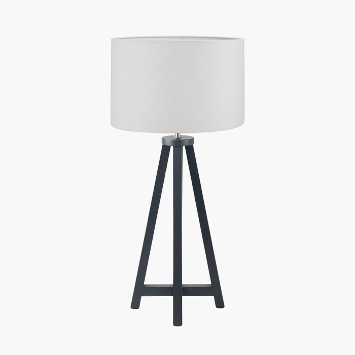 Whitby Matt Black Wood Tapered 4 Post Table Lamp Base with Lino 35cm White Self Lined Linen Cylinder Lampshade