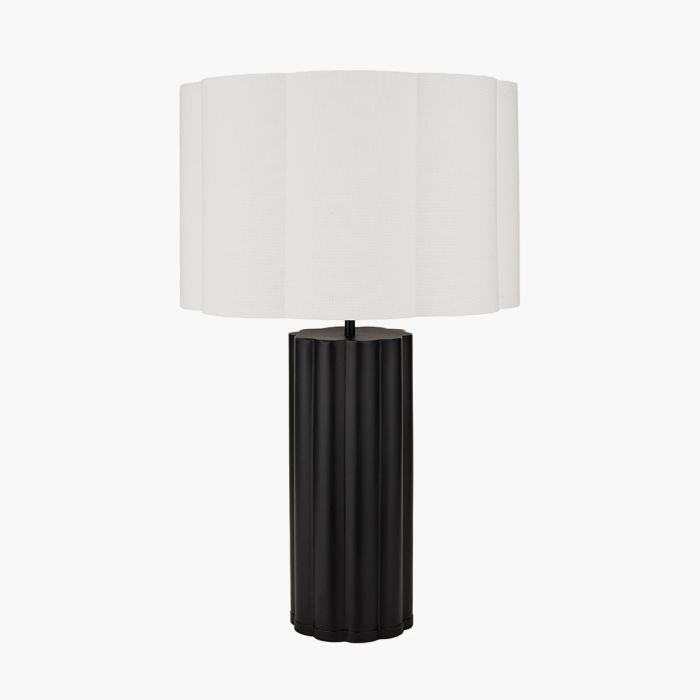 Petula Black Metal Scallop Table Lamp with Bloom 45cm White Handloom Scalloped Cylinder Shade