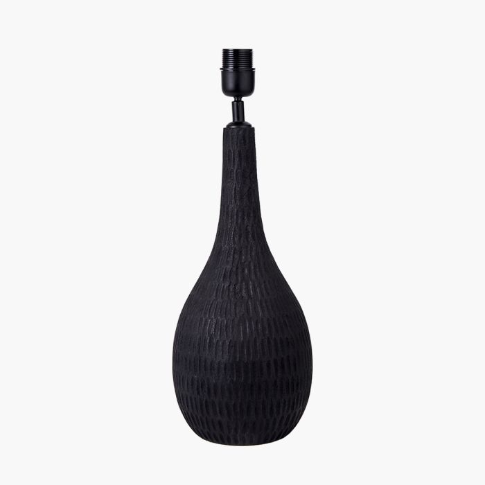 Loan Black Engraved Wood Bottle Table Lamp