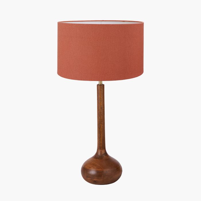 Toma Oiled Wood Tall Neck Table Lamp Base with Henry 40cm Tobacco Handloom Cylinder Lampshade