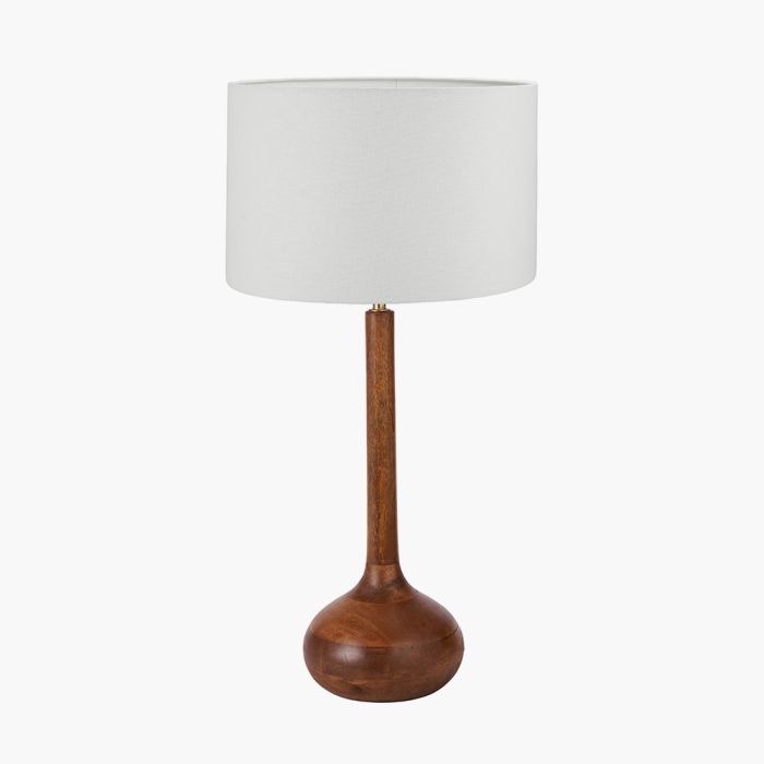 Toma Oiled Wood Tall Neck Table Lamp Base with Lino 35cm White Self Lined Linen Cylinder Lampshade