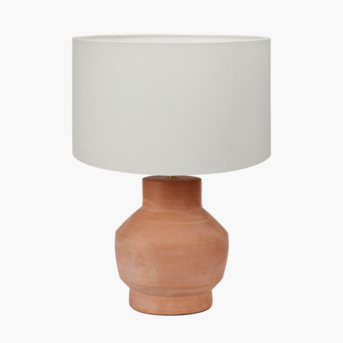 Inna Natural Urn Terracotta Table Lamp Base with Henry 35cm White Handloom Cylinder Lampshade
