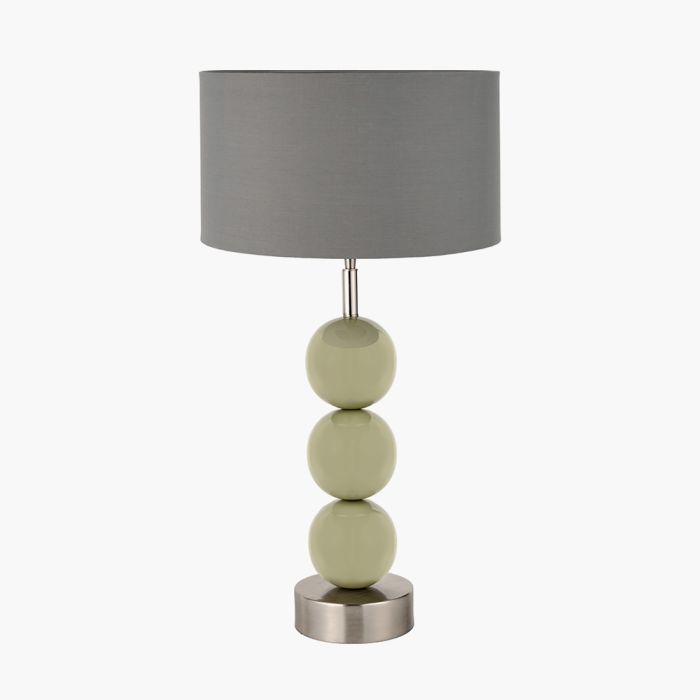 Sofia Sage and Silver Enamel 3 Ball Table Lamp Base with Harry 35cm Steel Grey Cotton Mix Cylinder Lampshade