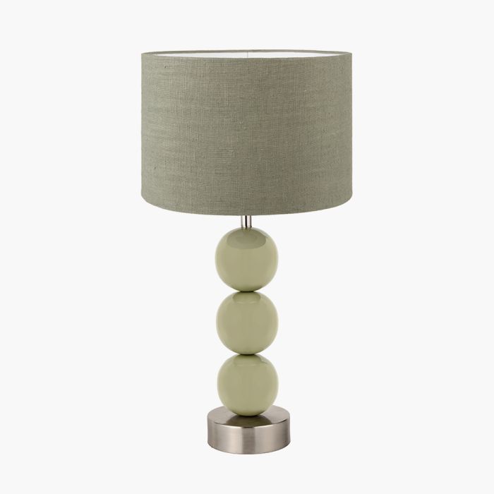 Sofia Sage and Silver Enamel 3 Ball Table Lamp Base with Edward 35cm Pistachio Green Linen Cylinder Lampshade