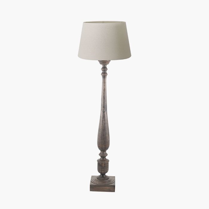 Alia Grey Wash Turned Mango Wood Floor Lamp Base with Coast 50cm Cream Calico Tapered Lampshade