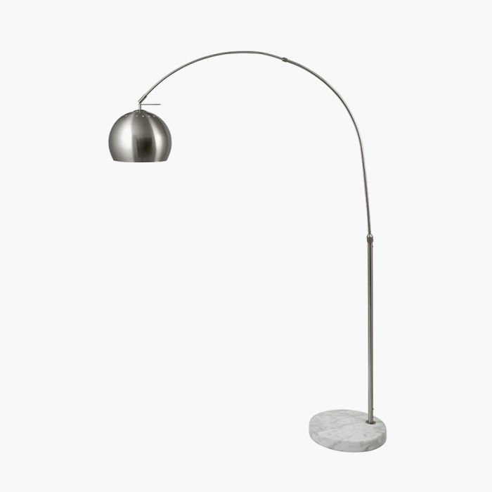 Feliciania Brushed Silver Metal and White Marble Floor Lamp