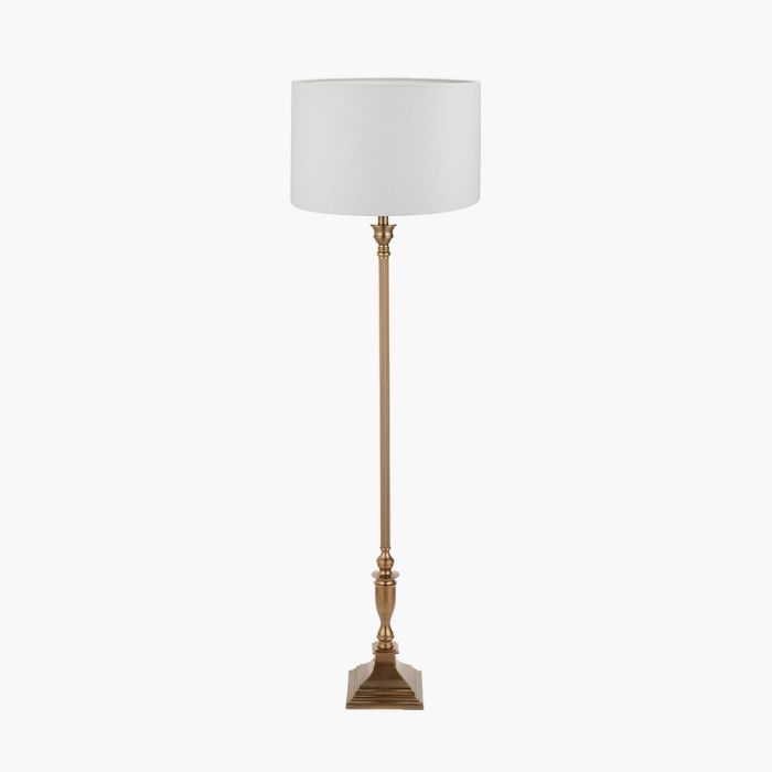 Canterbury Antique Brass Metal Floor Lamp Base with Lino 45cm Cream Self Lined Linen Cylinder Lampshade