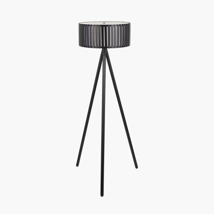 Rabanne Slatted Black Wood Tripod Floor Lamp