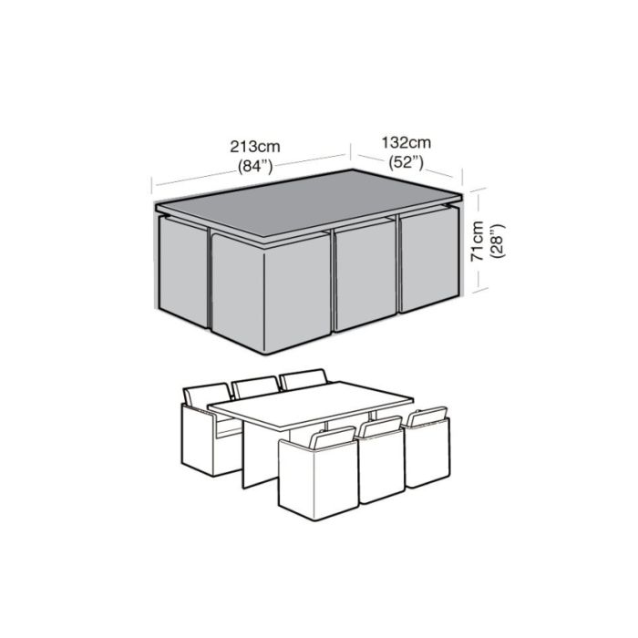 6 Seater Rectangular Cube Set Weathercover 213x132x71cm 