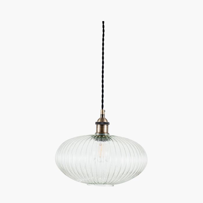 Abigail Clear Ribbed Glass Oval Pendant