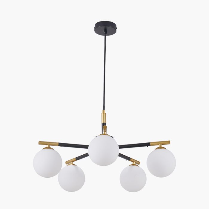 Wanda White Orb and Black Metal 5 Light Pendant