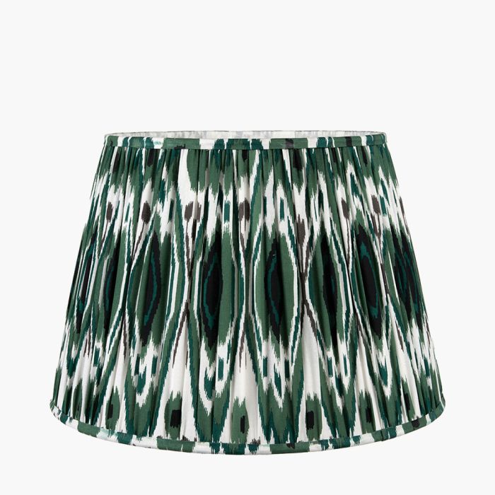 Izara 35cm Racing Green Ikat Patterned Mushroom Pleat Tapered Lampshade