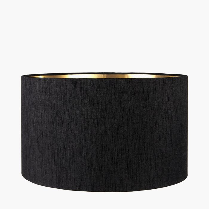 Stellan 30cm Black Slubbed Silk Mix Gold Lined Cylinder Lampshade