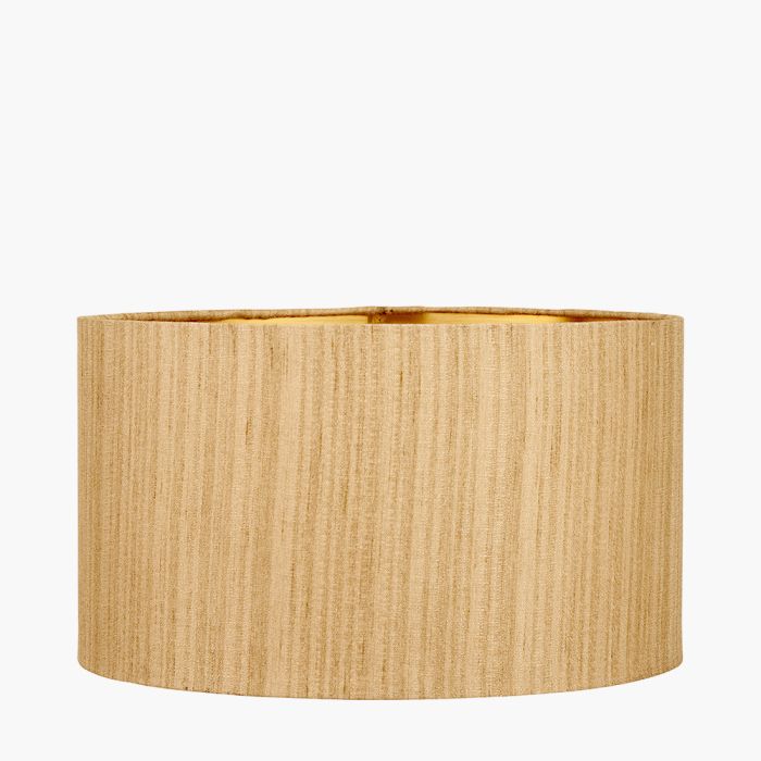 Stellan 40cm Gold Slubbed Faux Silk Gold Lined Cylinder Lampshade