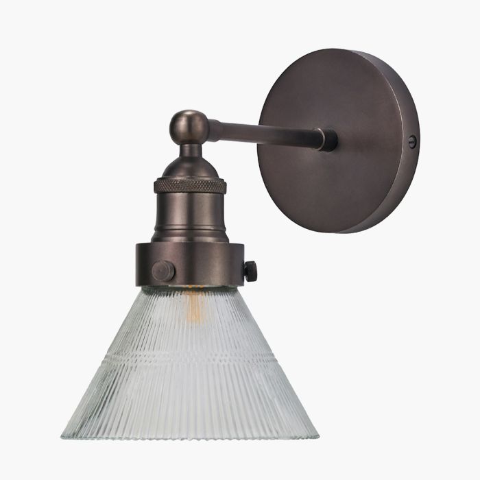 Lenox Conical Ribbed Glass with Antique Bronze Fitting Wall Light