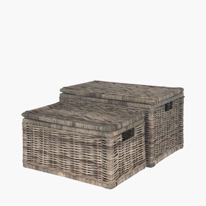 S/2 Grey Kubu Rectangular Basket Chests