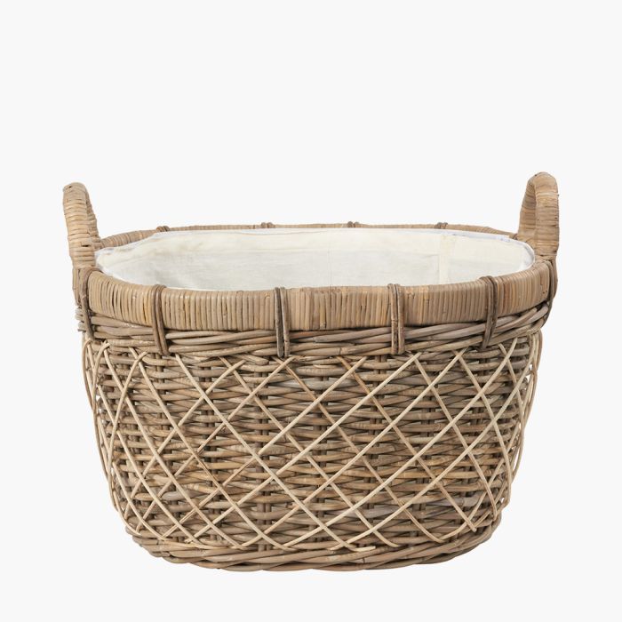 Brown Rattan Oval Handled Laundry Basket