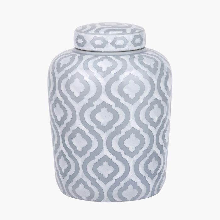 Celia Grey and White Ceramic Geo Pattern Lidded Ginger Jar 